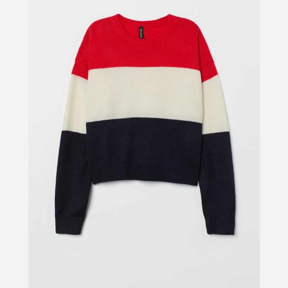 H&M Colorblock Striped Crewneck Sweater - Red, White & Navy - Picture 3 of 6